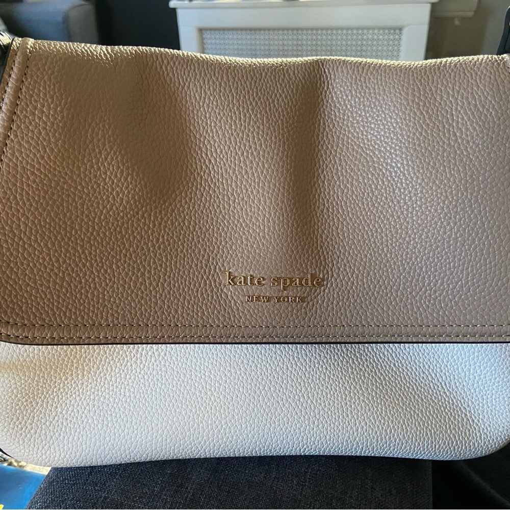 Kate Spade Tan and White Shoulder Bag with Color-Block Design